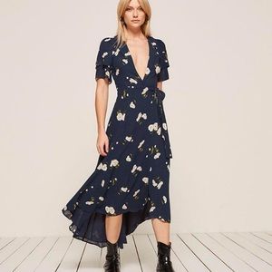 Reformation Navy Floral Wrap Dress Size Large